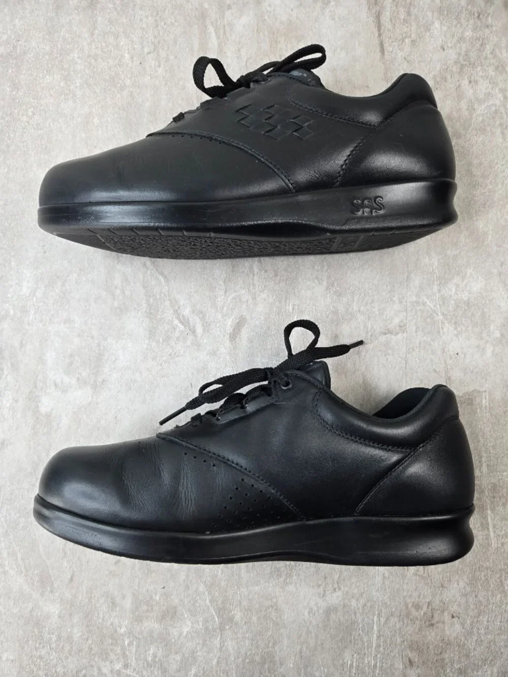 SAS Comfort Walking Sneakers Size 7.5 Wide Fit Black Leather Lace Up Work Shoes